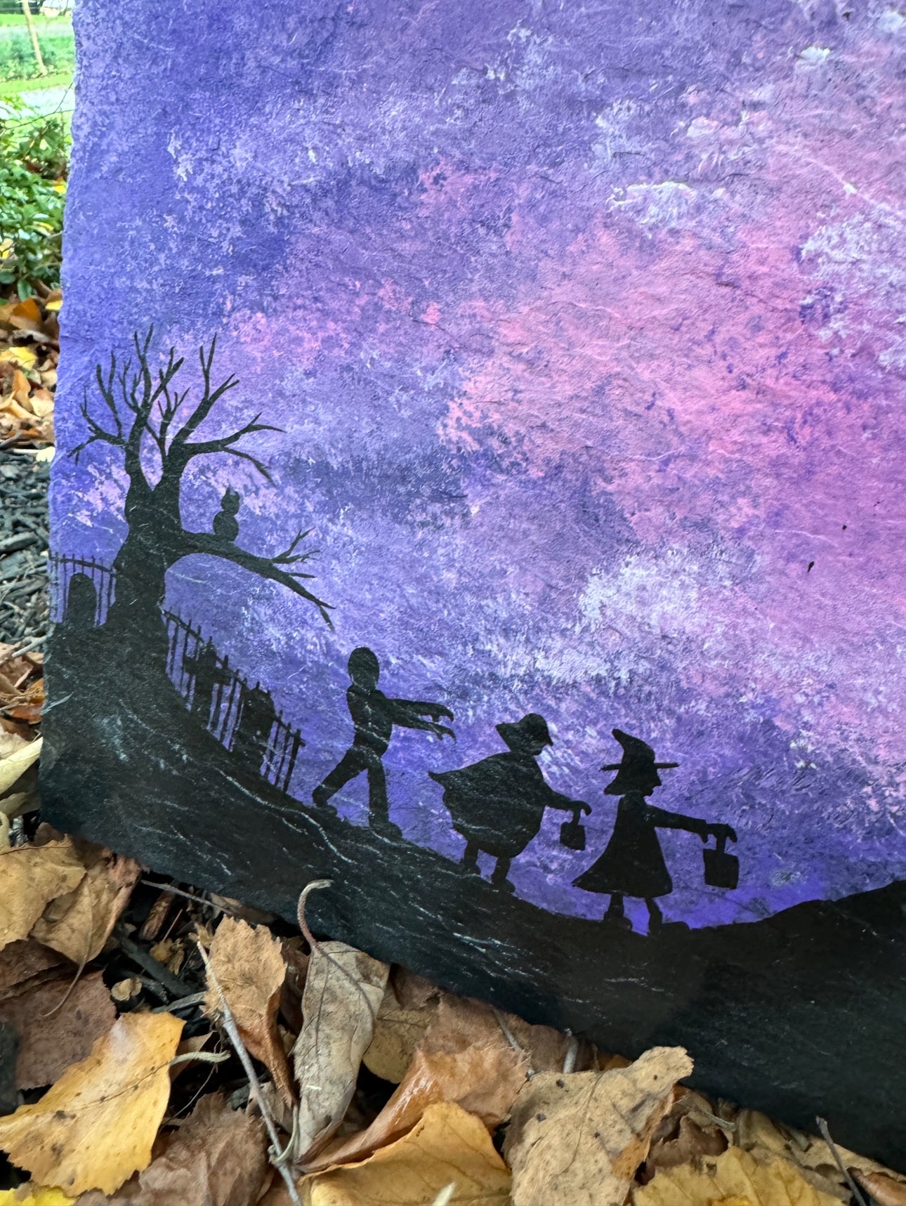 Haunted House Halloween Hand Painted Slate