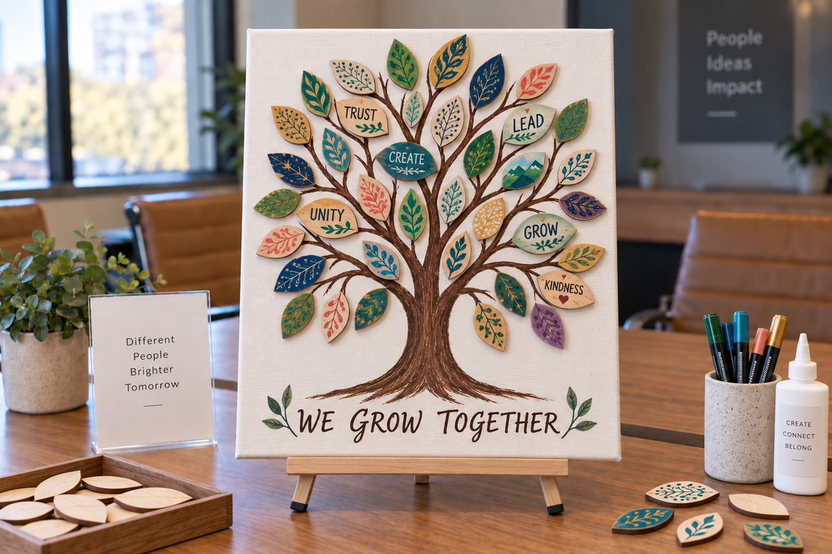 Custom Painted Canvas Tree with Wooden Leaves Keepsake Kit