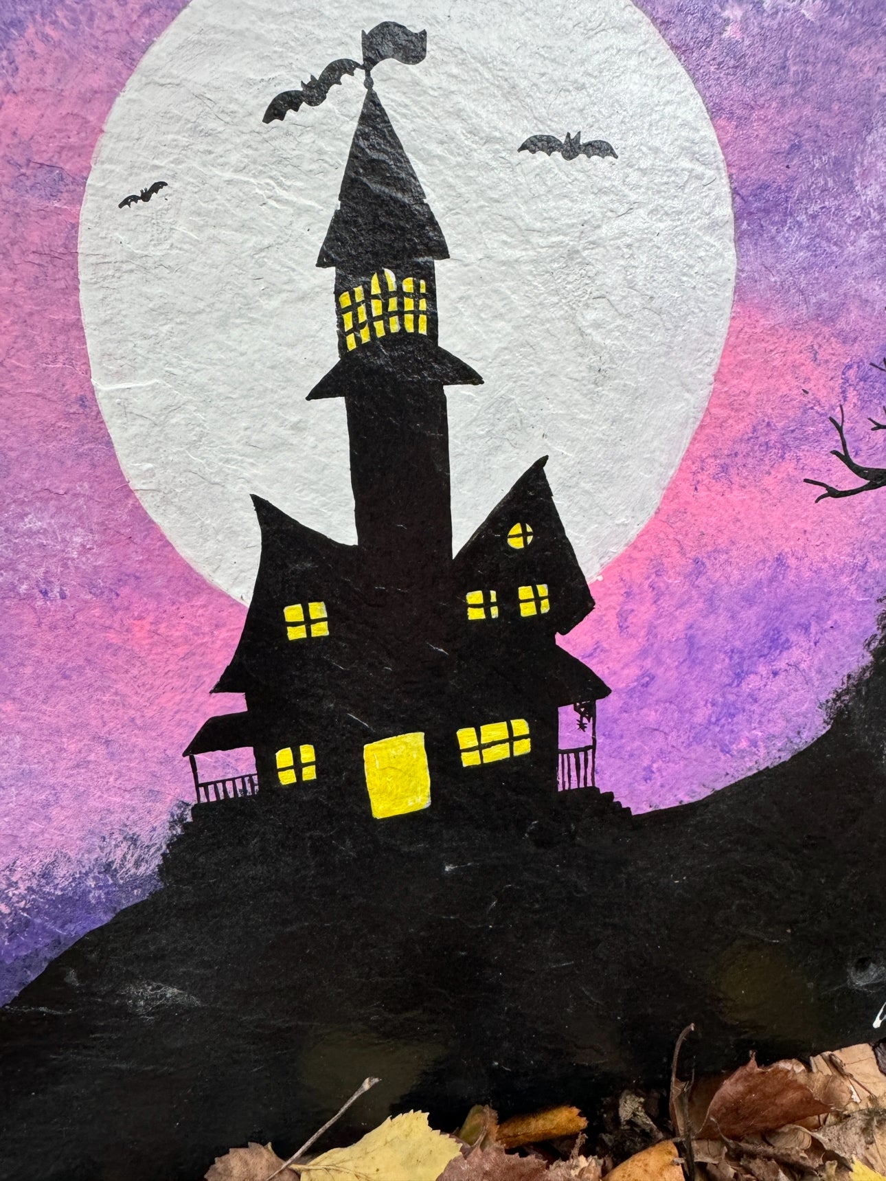 Haunted House Halloween Hand Painted Slate