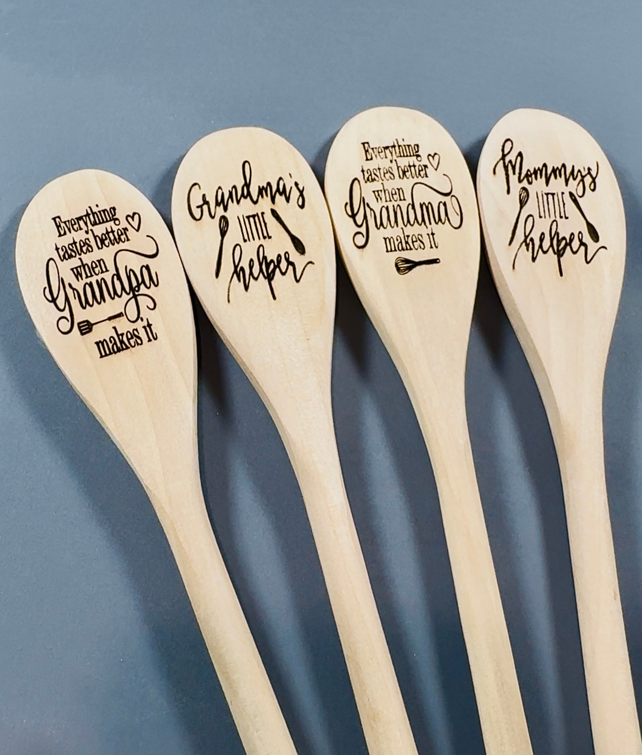 Grandma’s Grandpa’s Mom’s Little Helper Wooden Engraved Spoons