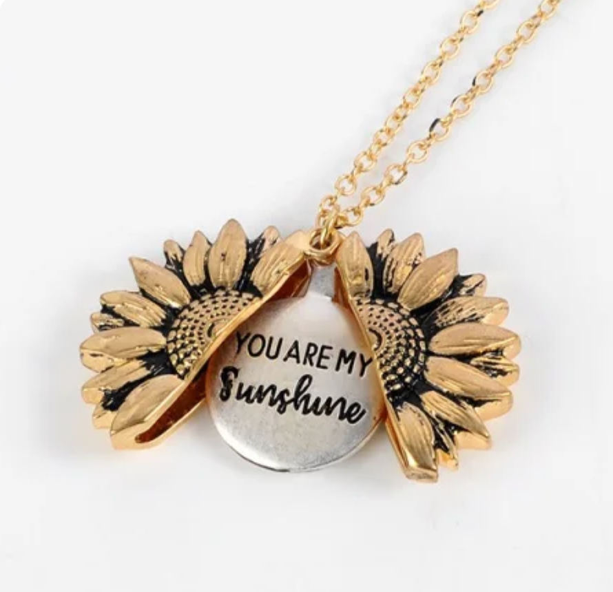 Vintage Open Locket Sunflower Necklace Engraved You Are My Sunshine Flower Floral Pendant Necklace Unique Party Jewelry Gifts