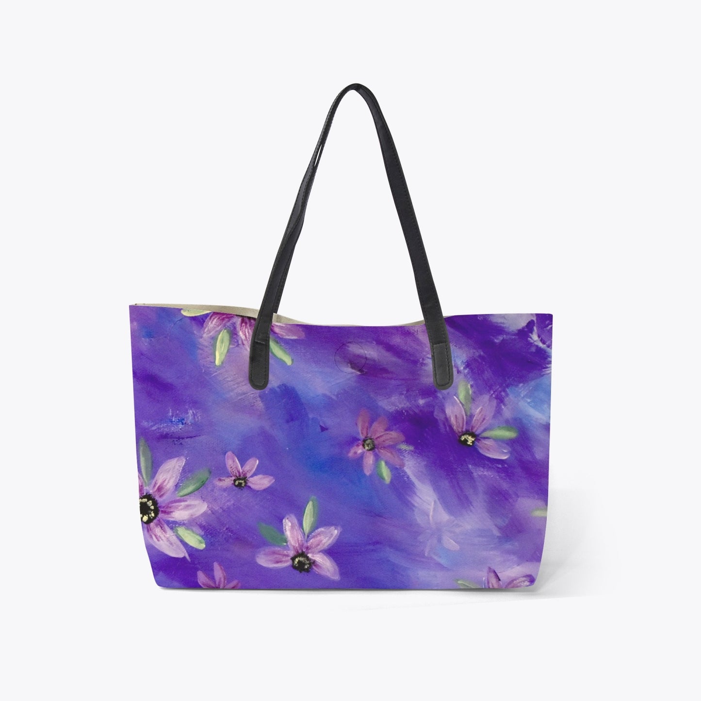 Purple Sunflower Tote Bag With Black Handles