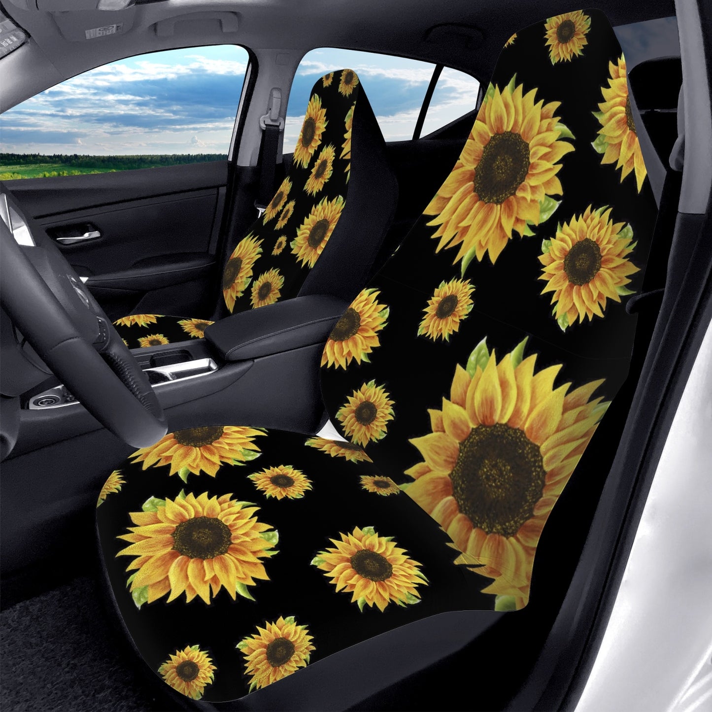 Sunflower Microfiber Car Seats Cover 2Pcs