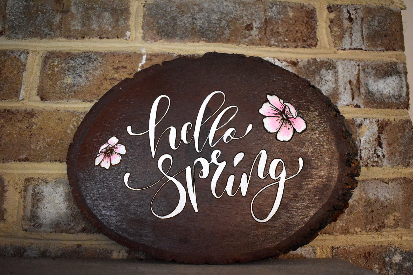 Hello Spring Live Edge Wooden Sign - MixMatched Creations