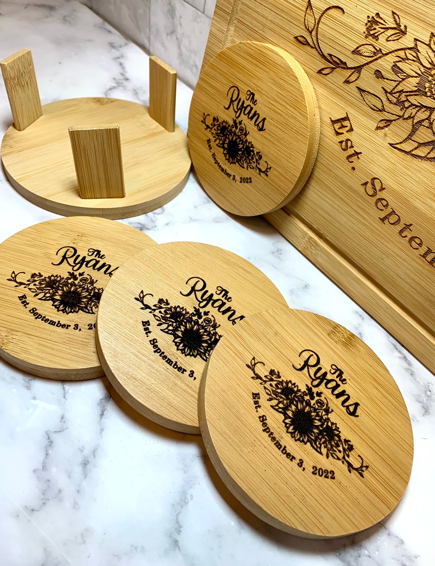 Sunflower Cutting Board & Coaster Set