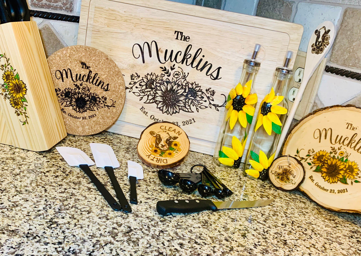 Sunflower Kitchen Set Personalized Wedding Gift - MixMatched Creations