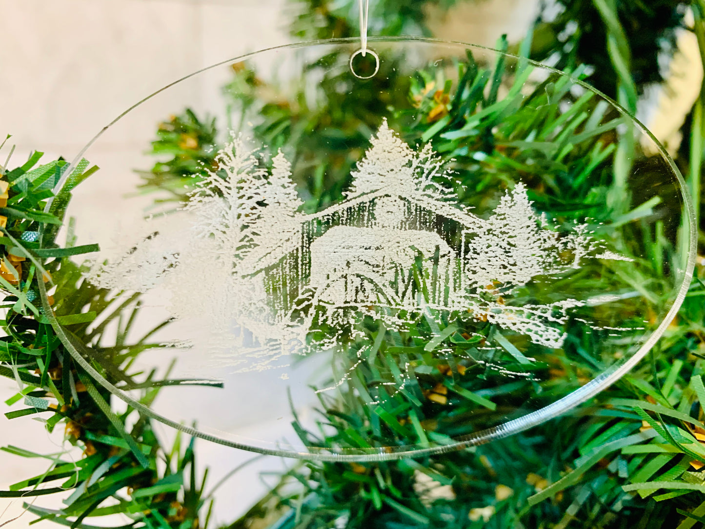 Snow Covered Bridge Acrylic Christmas Ornament - MixMatched Creations