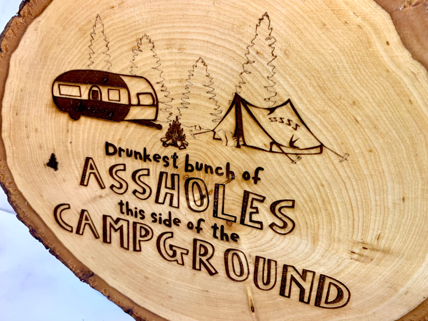 Drunkest Bunch Of Asshole’s This Side Of The Camp Ground Live Edge Wooden Camping Sign - MixMatched Creations