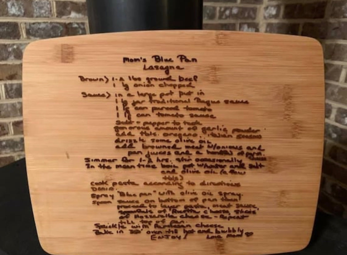 Hand Written Recipe Cutting Board
