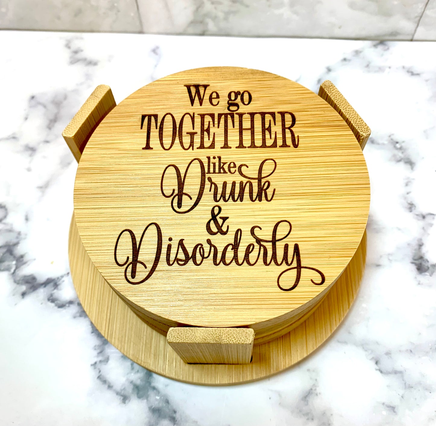 We Go Together Like Drunk And Disorderly Bamboo Coaster Set