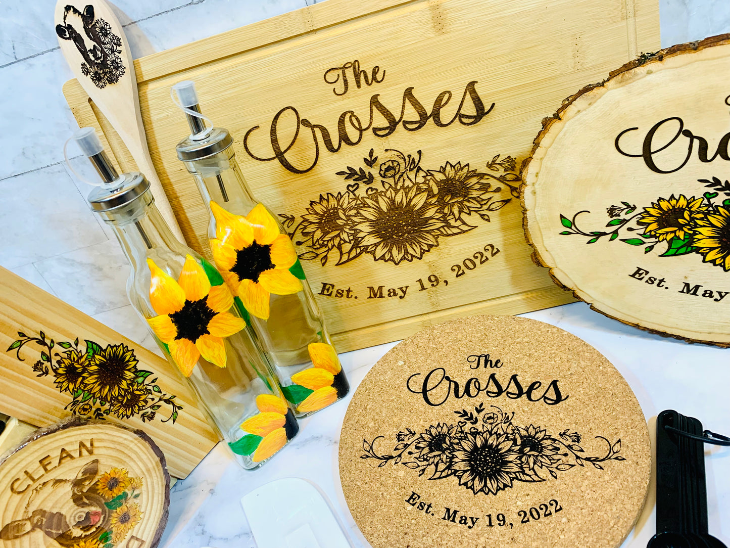 Sunflower Kitchen Set Personalized Wedding Gift - MixMatched Creations