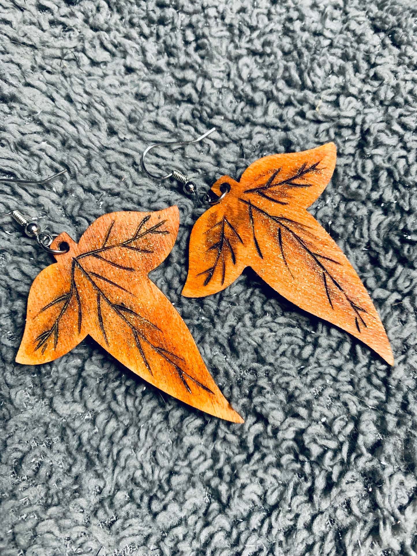Wood Autumn Fall Leaf Earrings - MixMatched Creations