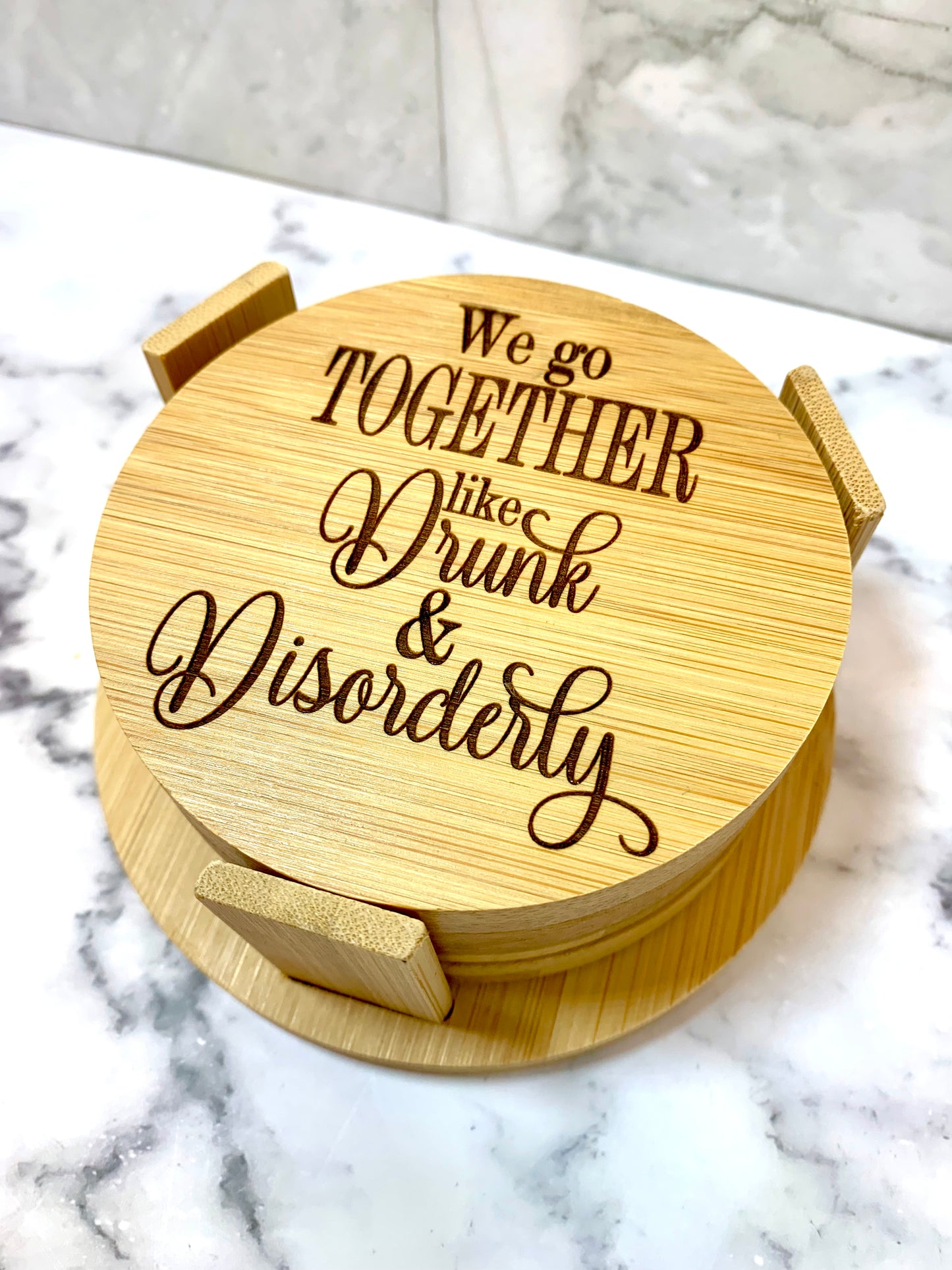 We Go Together Like Drunk And Disorderly Bamboo Coaster Set