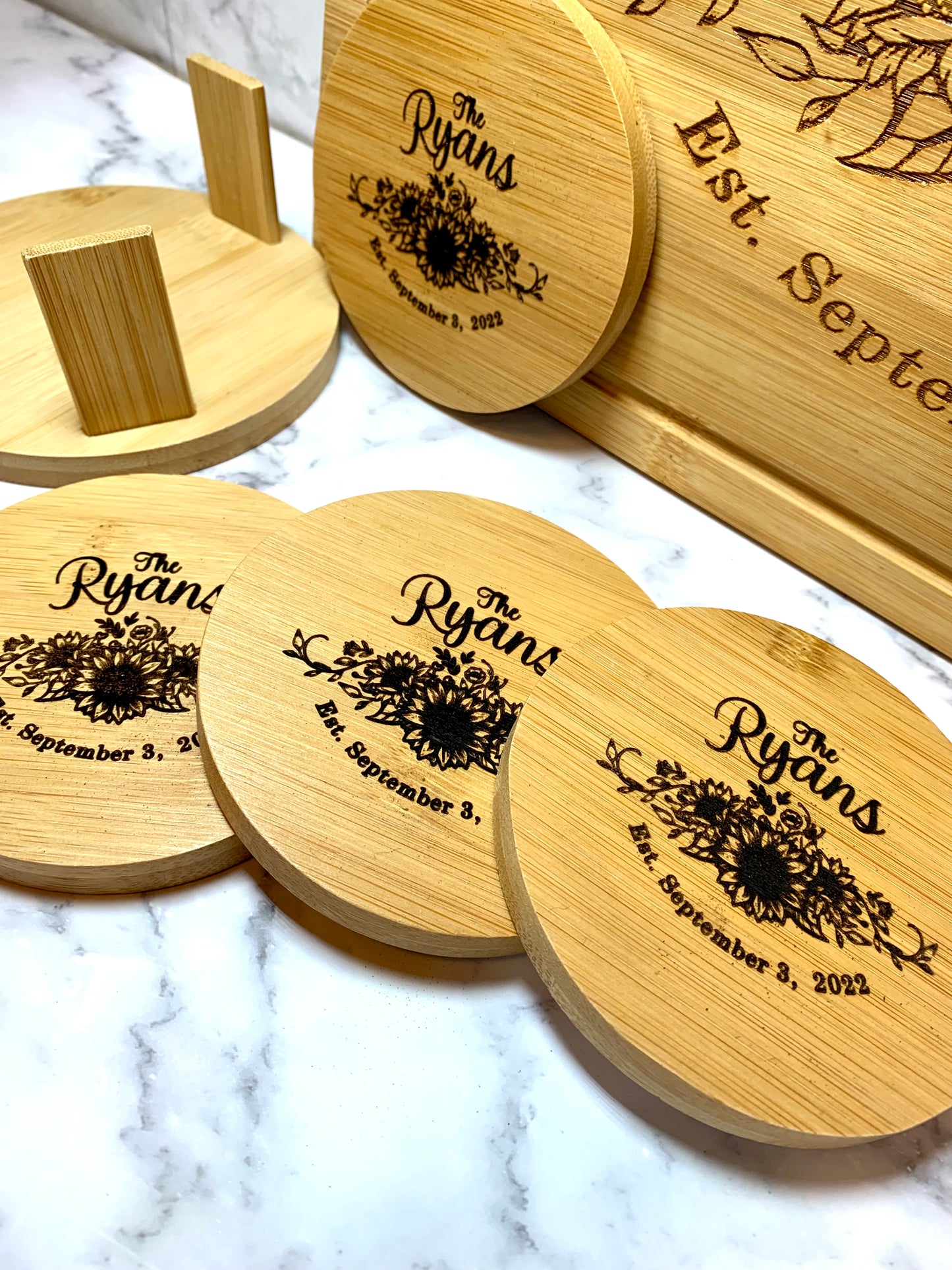 Sunflower Cutting Board & Coaster Set