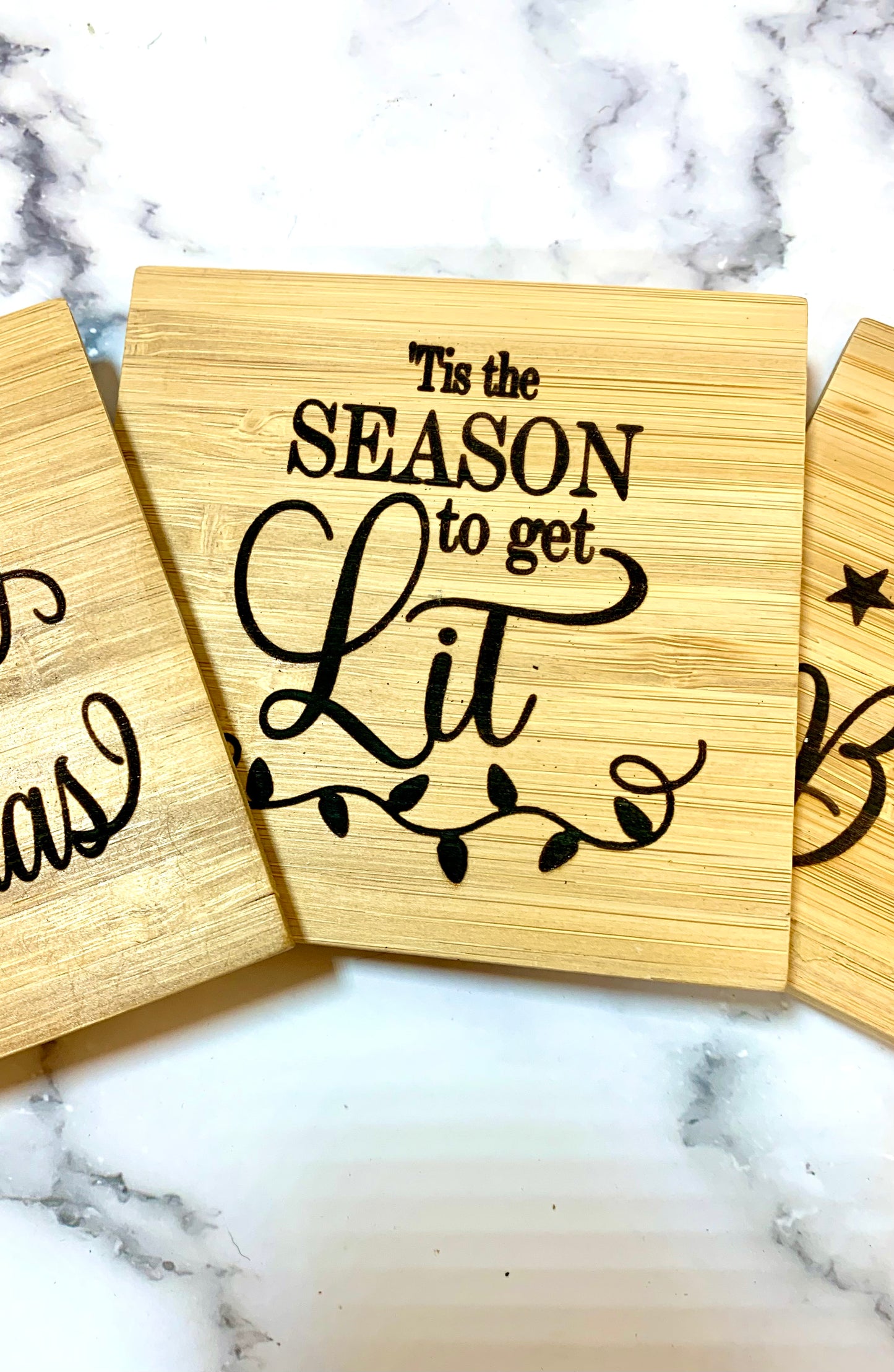 Christmas Wine Bamboo Coaster Set