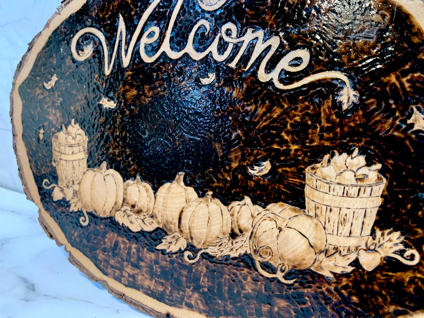 Welcome Autumn Pumpkin Live Edge Wood Sign - MixMatched Creations