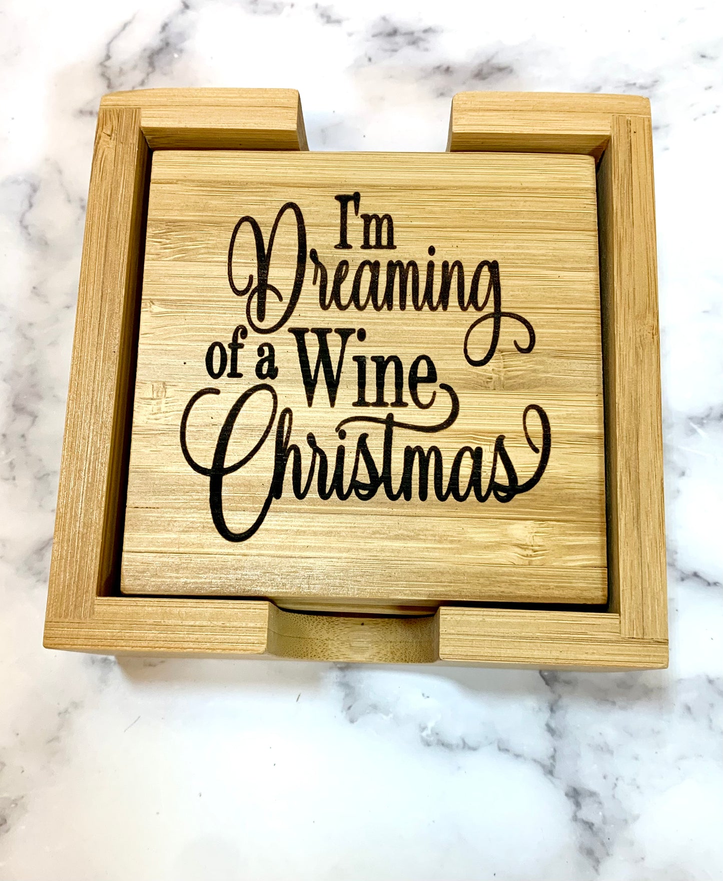 Christmas Wine Bamboo Coaster Set