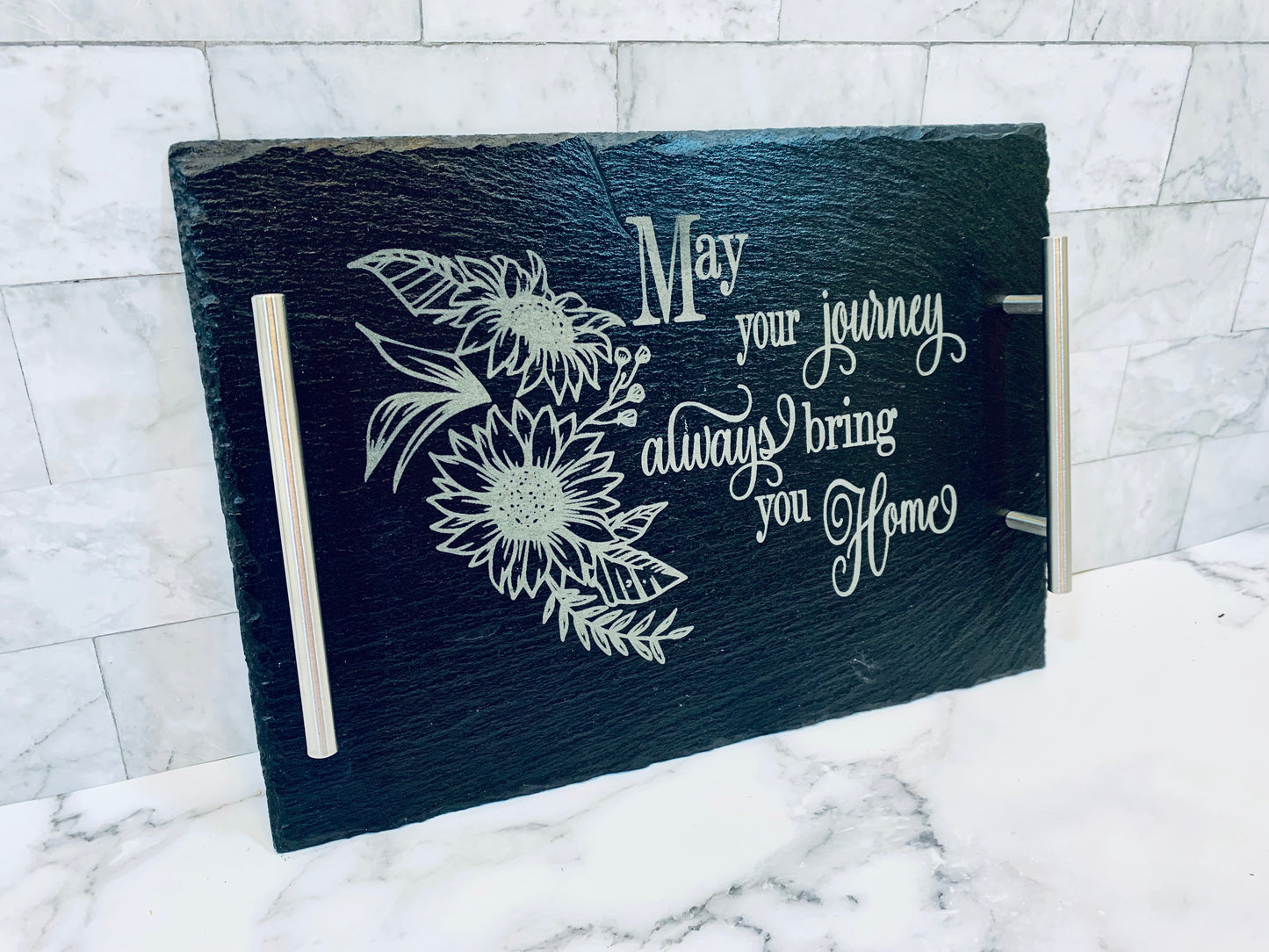 May Your Journey Always Bring You Home Sunflower Slate Tray - MixMatched Creations