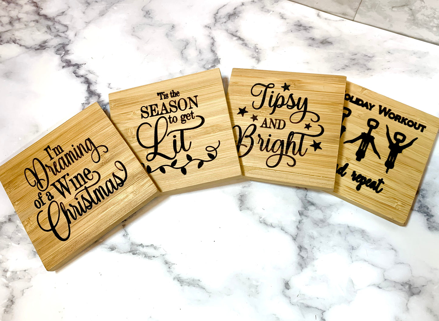 Christmas Wine Bamboo Coaster Set