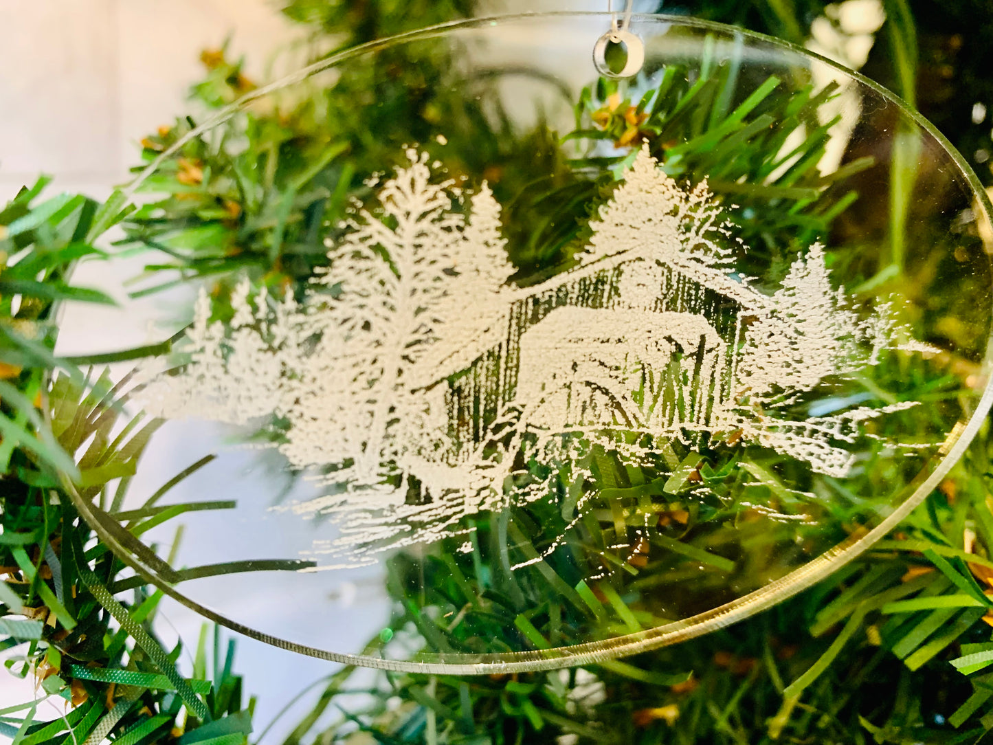 Snow Covered Bridge Acrylic Christmas Ornament - MixMatched Creations