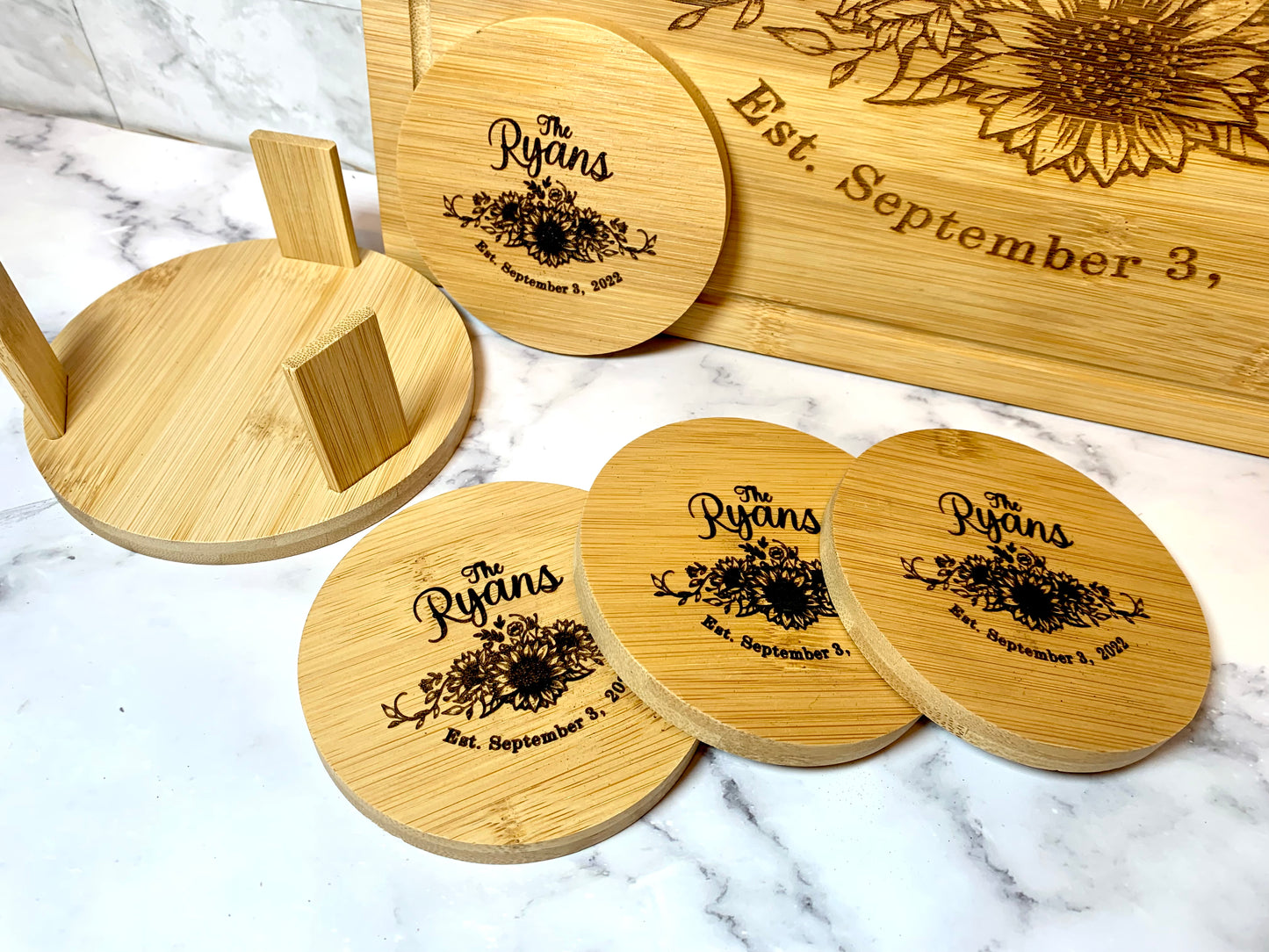 Sunflower Cutting Board & Coaster Set