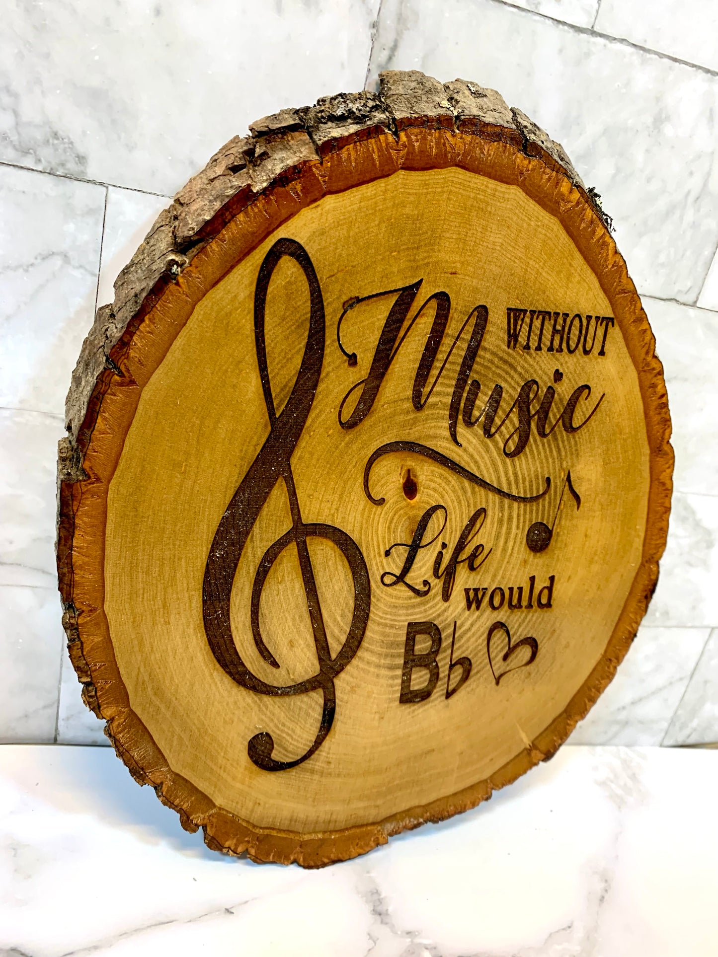 Without Music Life Would Be Flat Live Edge Wood Sign - MixMatched Creations