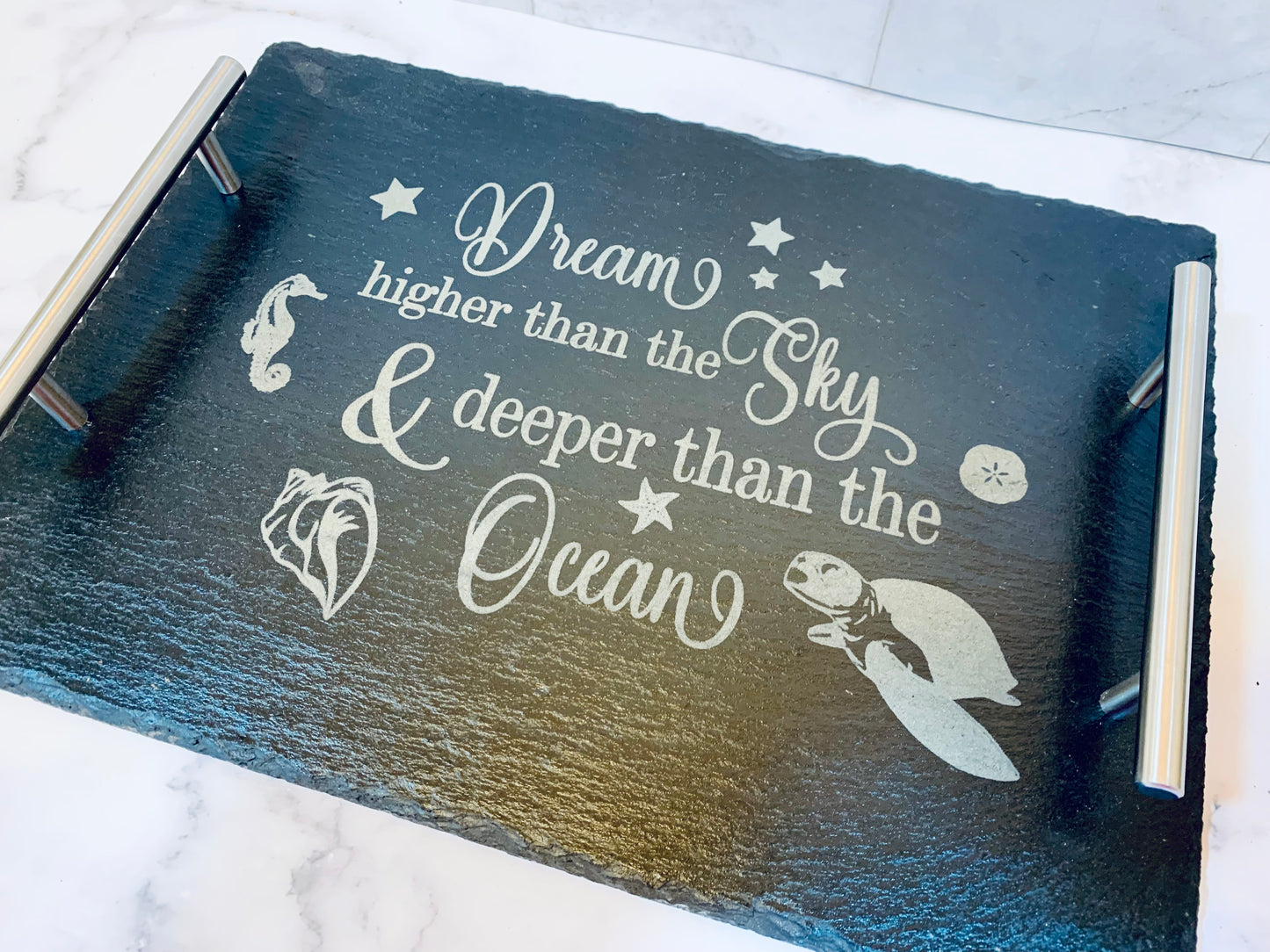 Dream Higher Than The Sky And Deeper Than The Ocean Slate Tray - MixMatched Creations