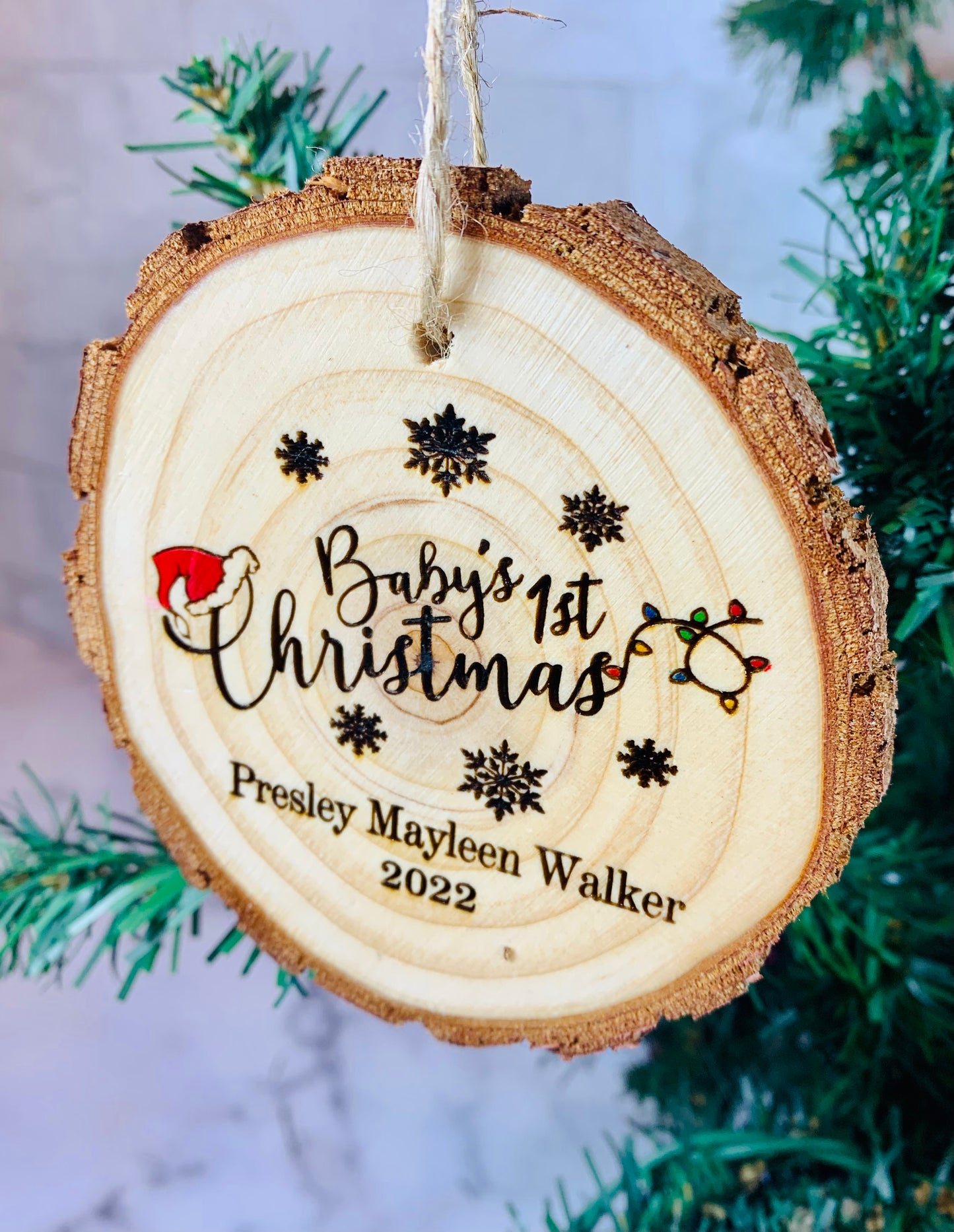 Personalized Baby’s First Christmas Ornament Live Edge