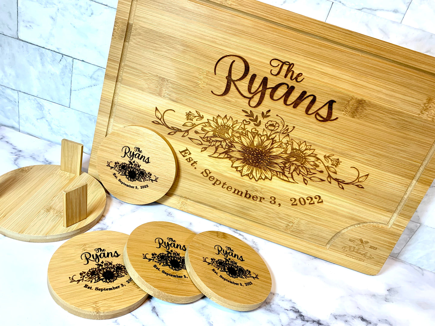 Sunflower Cutting Board & Coaster Set