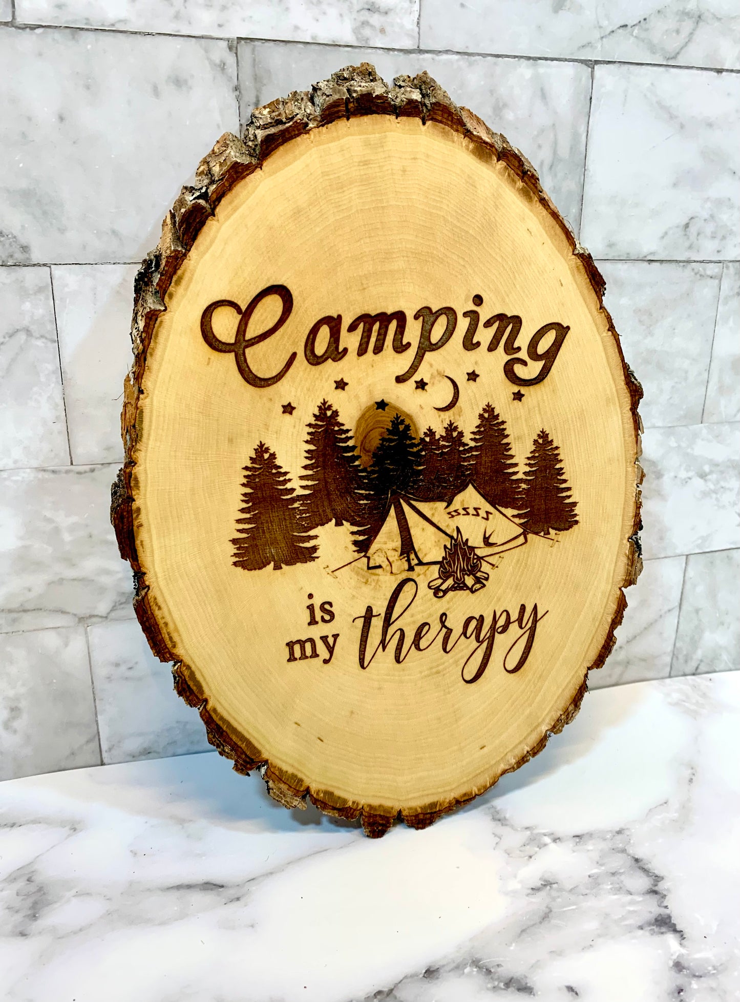 Camping Is My Therapy Live Edge Wooden Camping Sign - MixMatched Creations