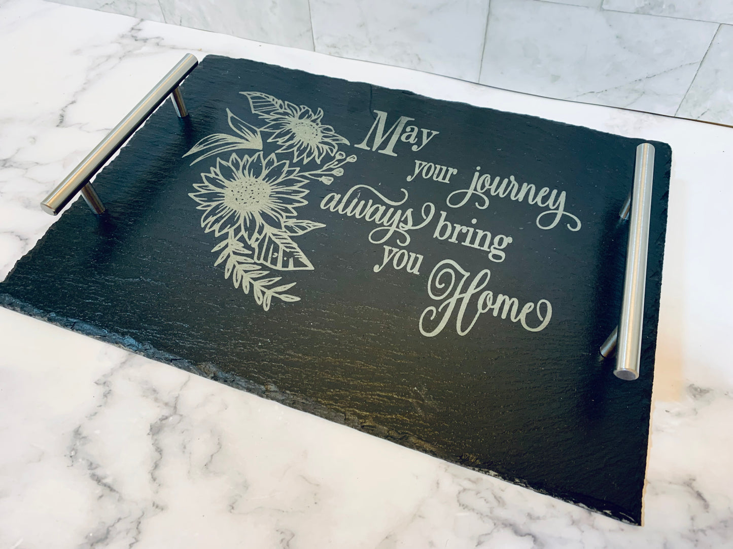 May Your Journey Always Bring You Home Sunflower Slate Tray - MixMatched Creations