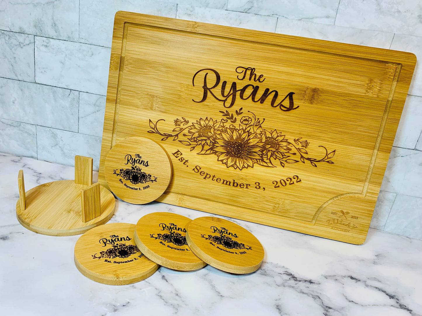 Sunflower Cutting Board & Coaster Set