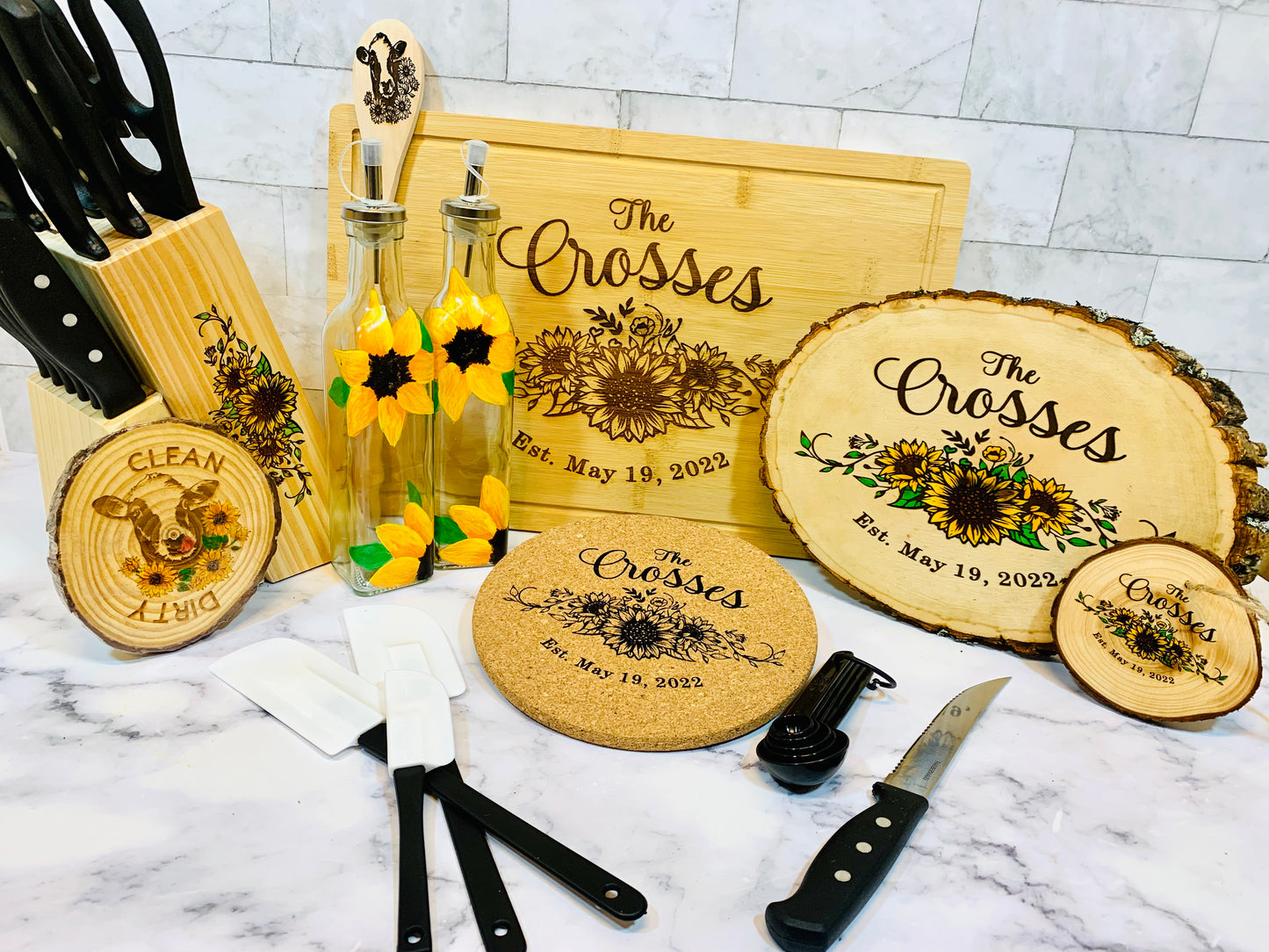 Sunflower Kitchen Set Personalized Wedding Gift - MixMatched Creations