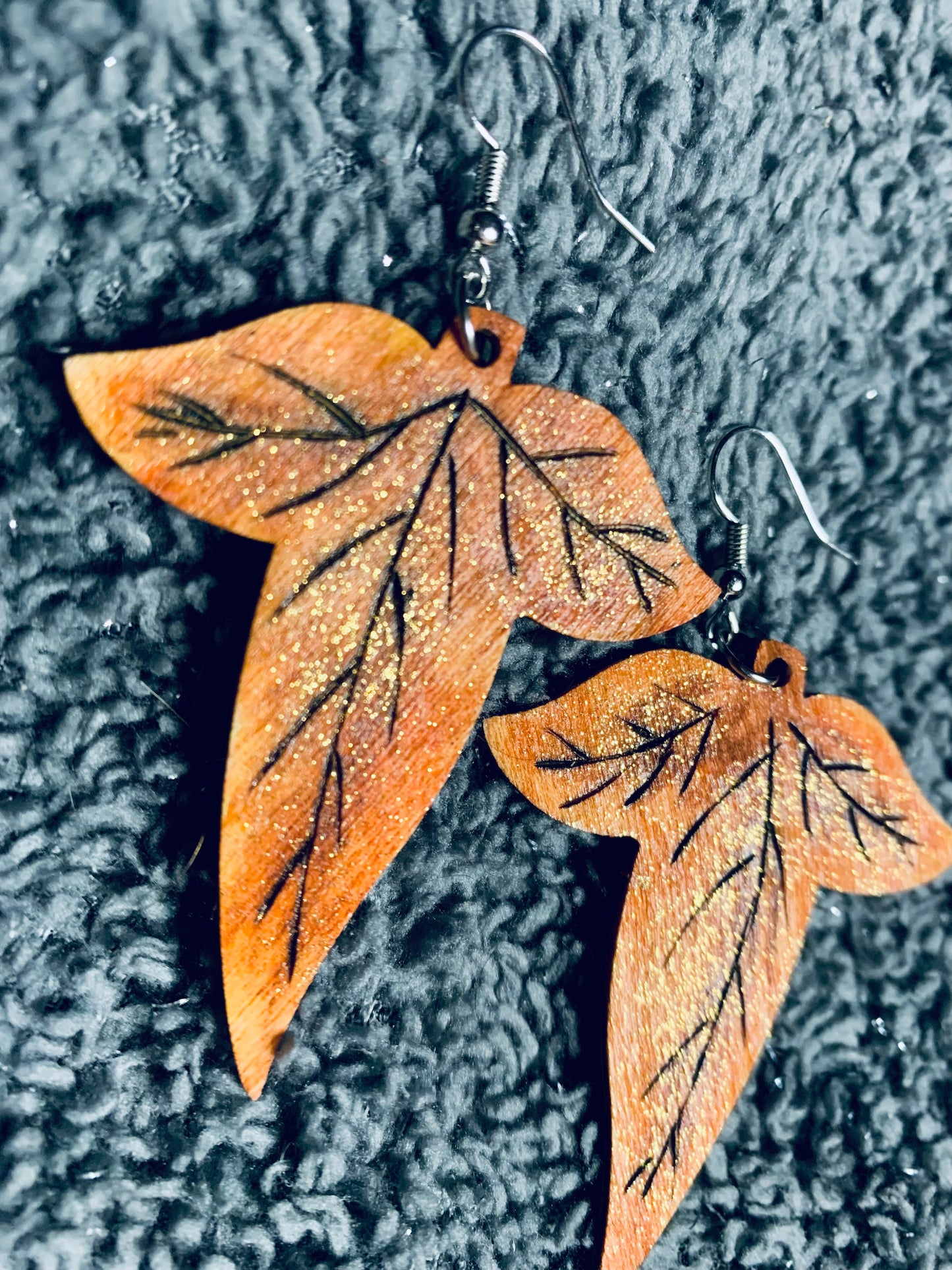 Wood Autumn Fall Leaf Earrings - MixMatched Creations