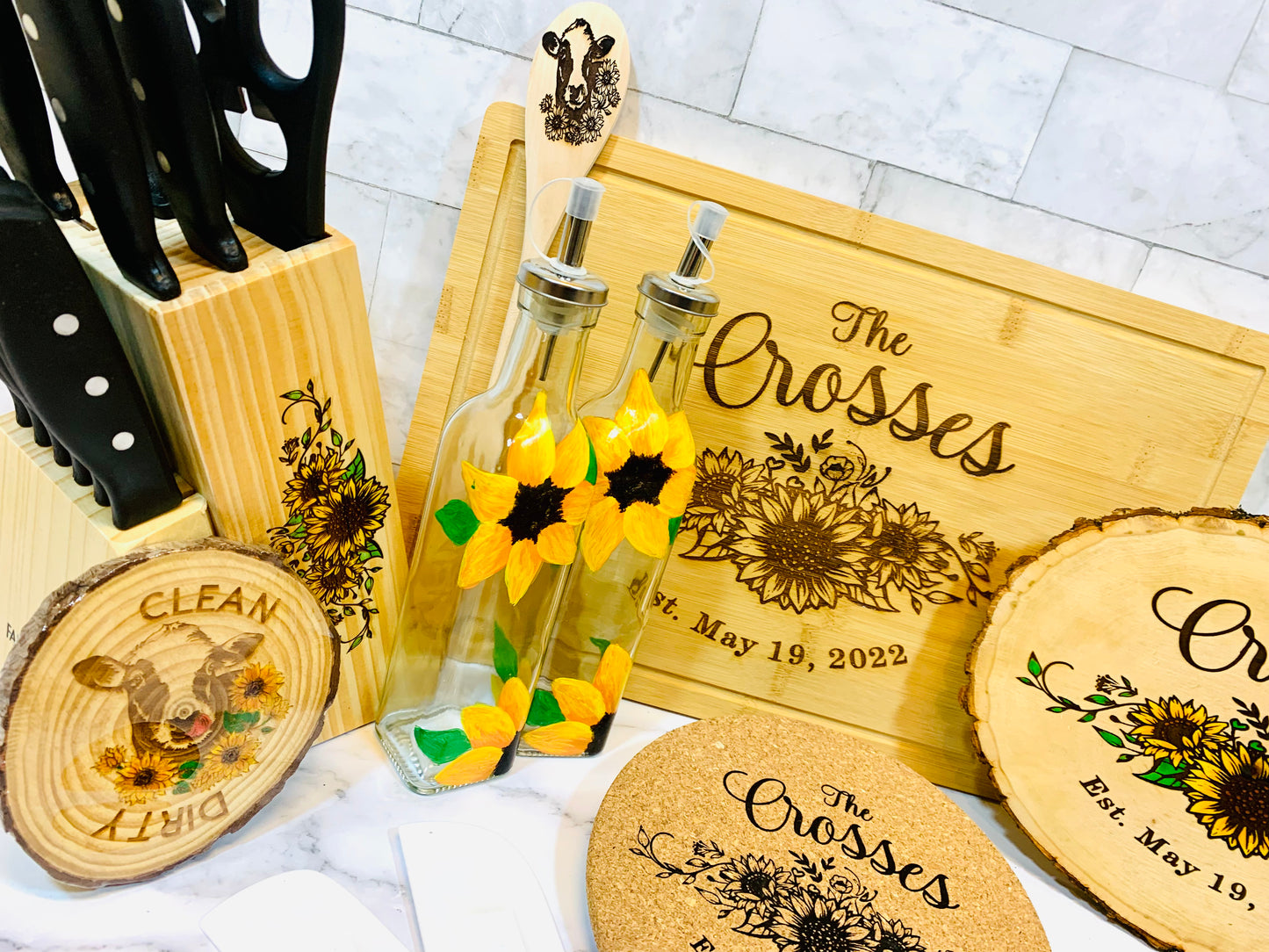 Sunflower Kitchen Set Personalized Wedding Gift - MixMatched Creations