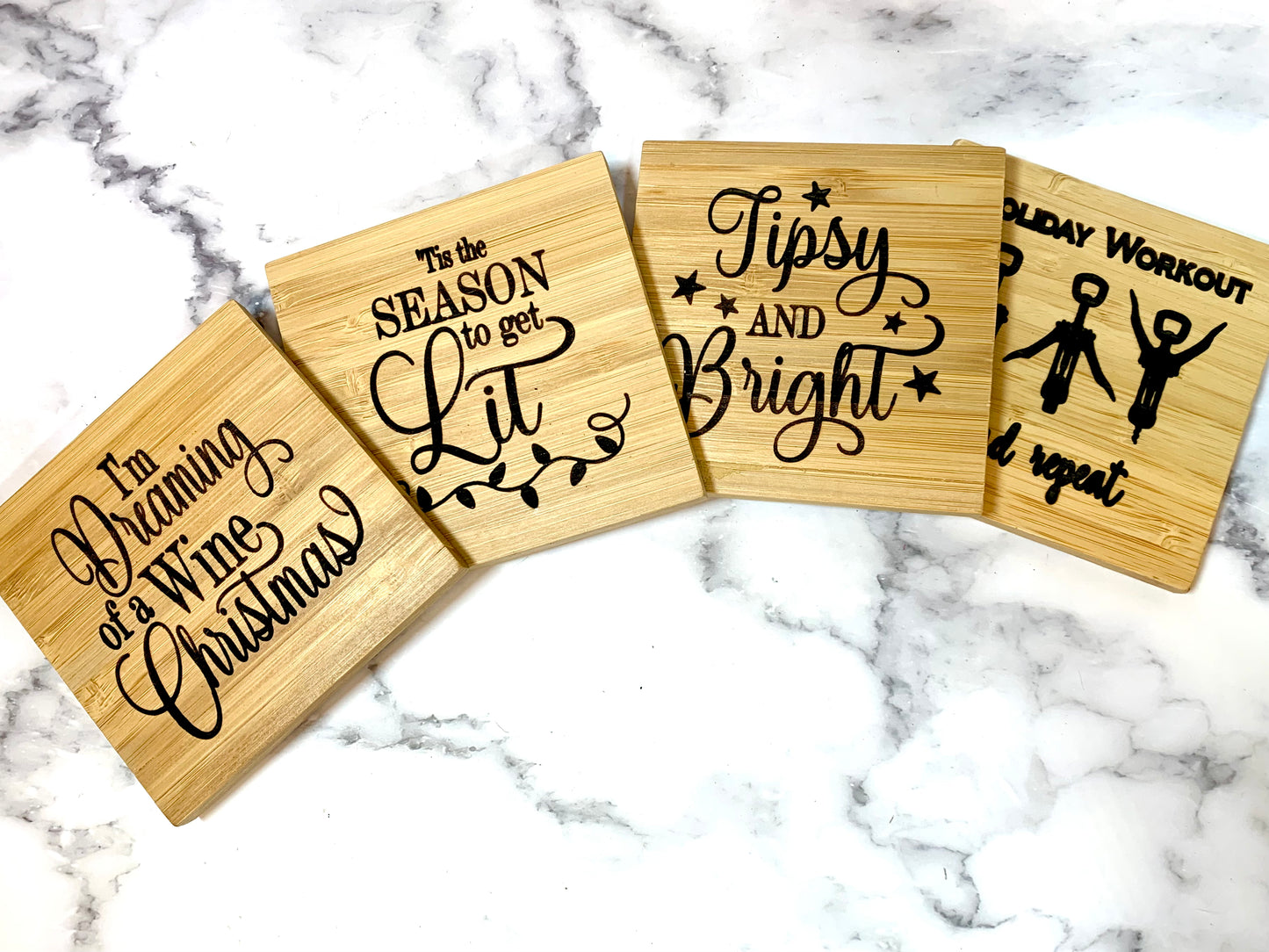 Christmas Wine Bamboo Coaster Set