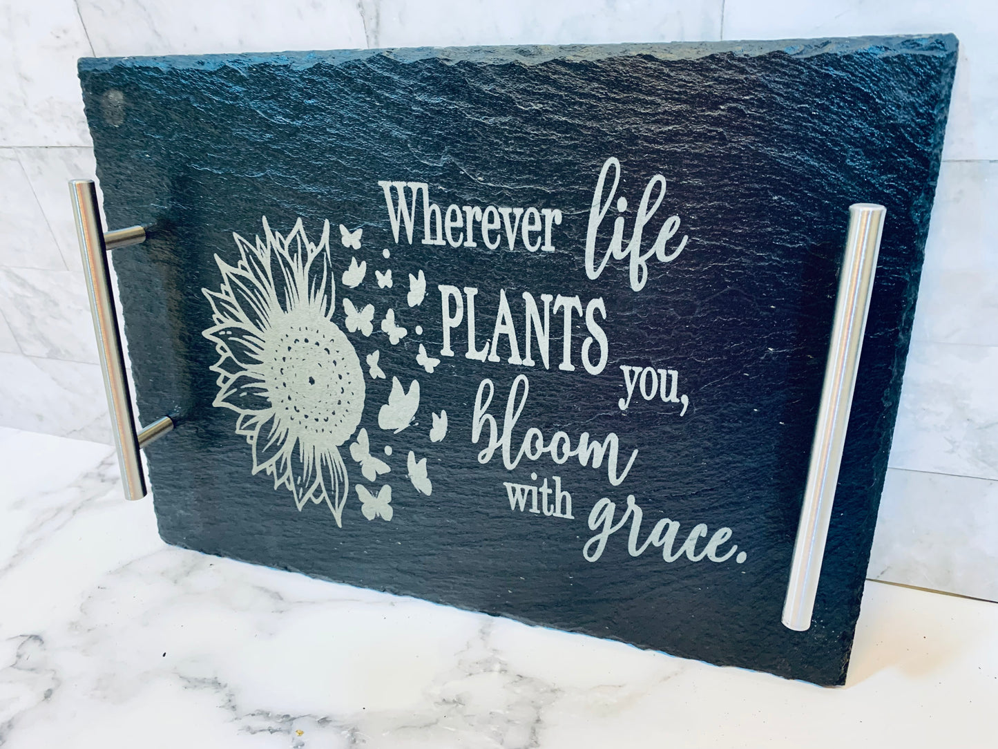 Wherever Life Plants You Bloom With Grace Sunflower Slate Tray - MixMatched Creations