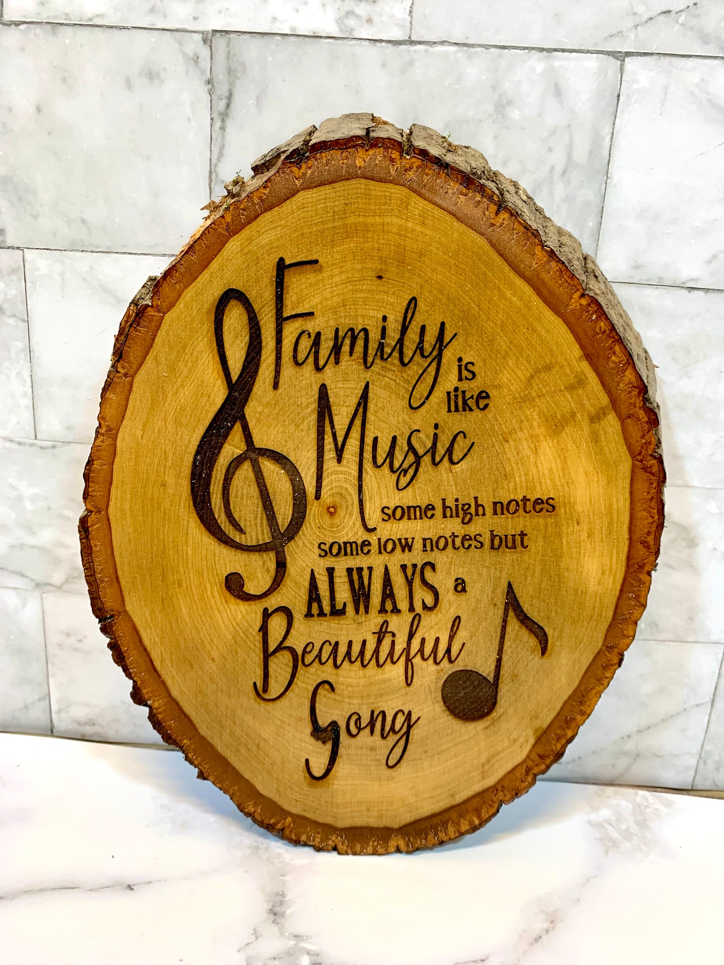 Family Is Like Music You Have Some High Notes And Some Low Notes But It’s Always A Beautiful Song Live Edge Wooden Sign - MixMatched Creations