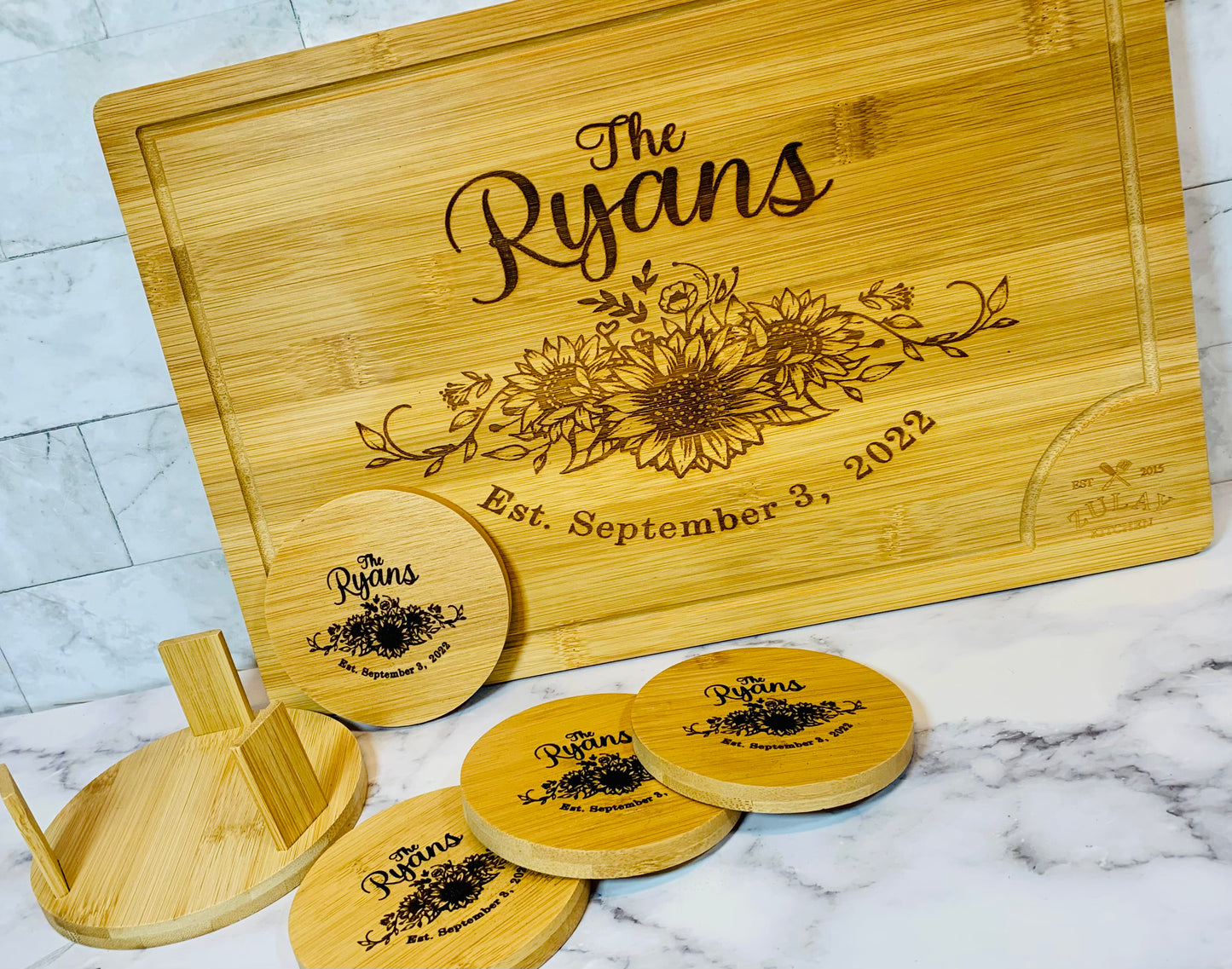 Sunflower Cutting Board & Coaster Set