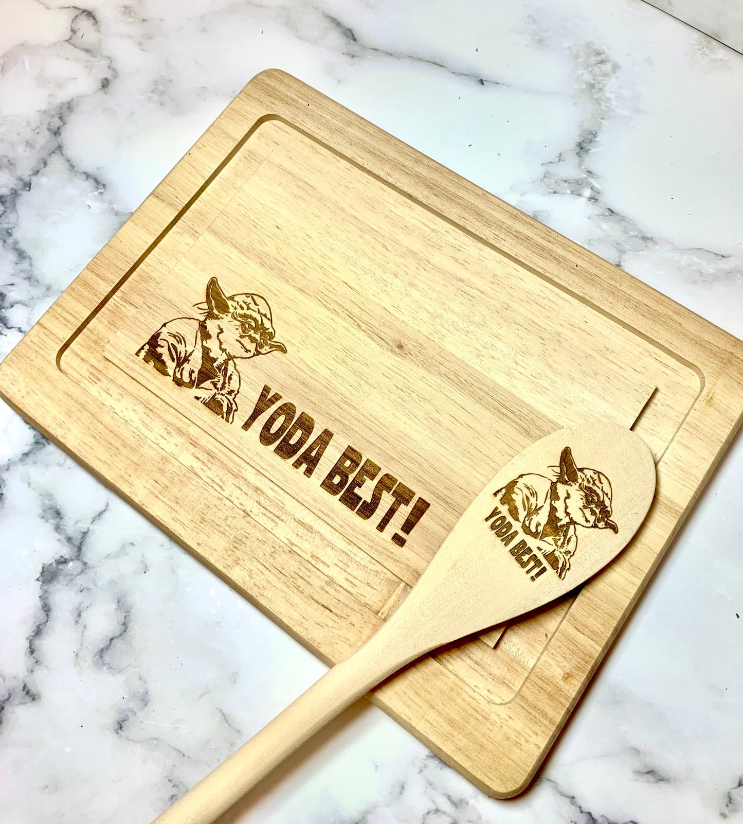 Yoda Best Star Wars Cutting Board And Spoon Bundle - MixMatched Creations