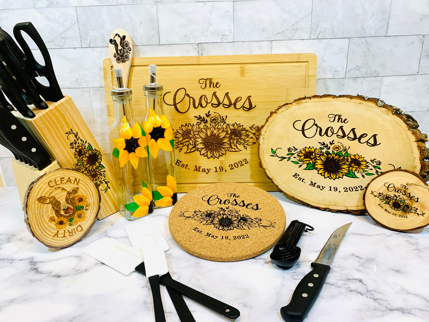 Sunflower Kitchen Set Personalized Wedding Gift - MixMatched Creations