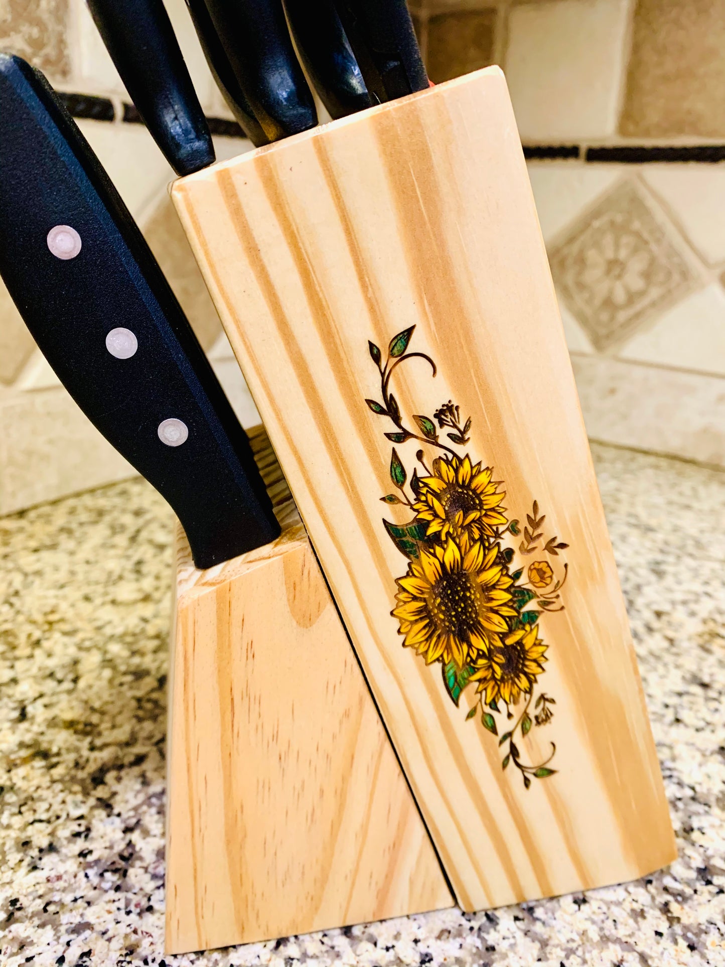 Sunflower Knife Block And Accessories - MixMatched Creations
