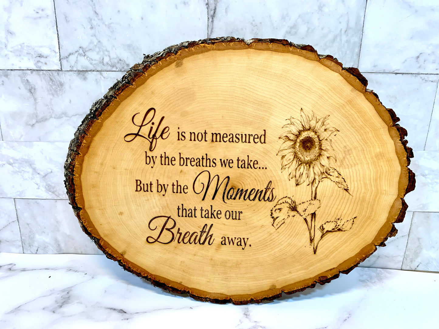 Life Isn’t Measured By The Breathes We Take But By The Moments It Take Our Breathe Away Sunflower Wooden Sign - MixMatched Creations
