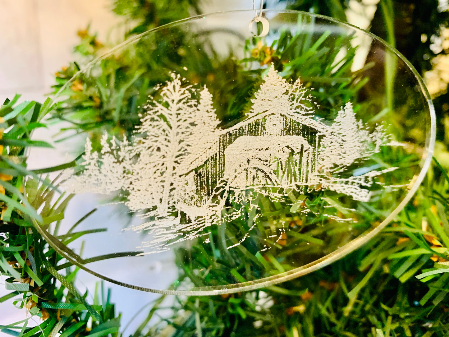 Snow Covered Bridge Acrylic Christmas Ornament - MixMatched Creations