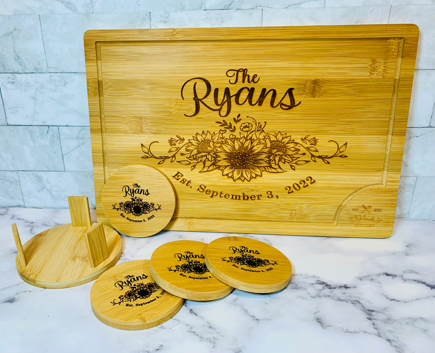 Sunflower Cutting Board & Coaster Set