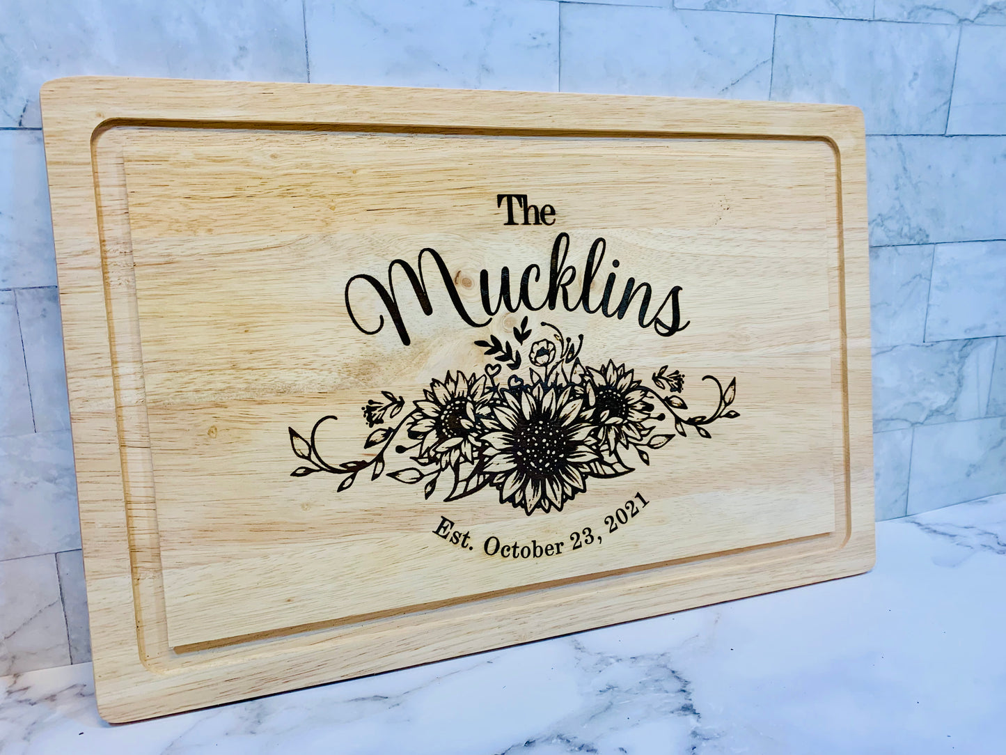 Sunflower Personalized Wedding Cutting Board - MixMatched Creations