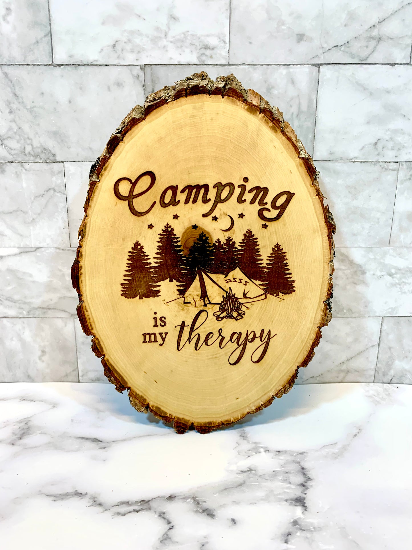 Camping Is My Therapy Live Edge Wooden Camping Sign - MixMatched Creations