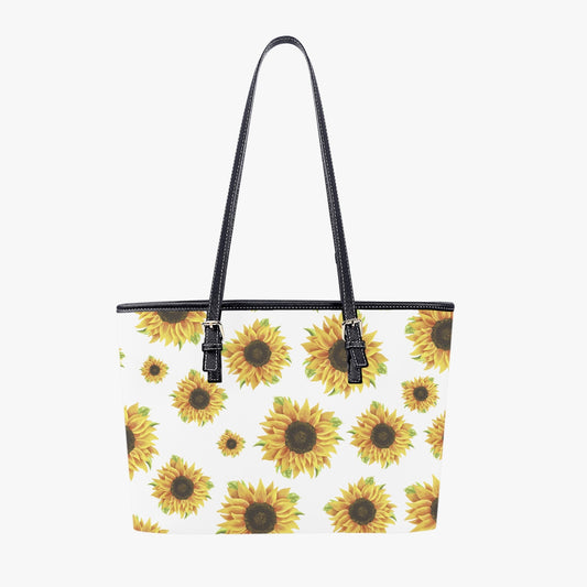 White Sunflower. Large Leather Tote Bag for Women