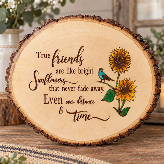 True Friends Sunflower Live Edge Wooden Signs