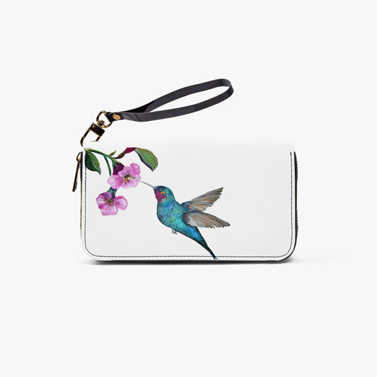 Hummingbird  Leather Strap Zipper Wallet